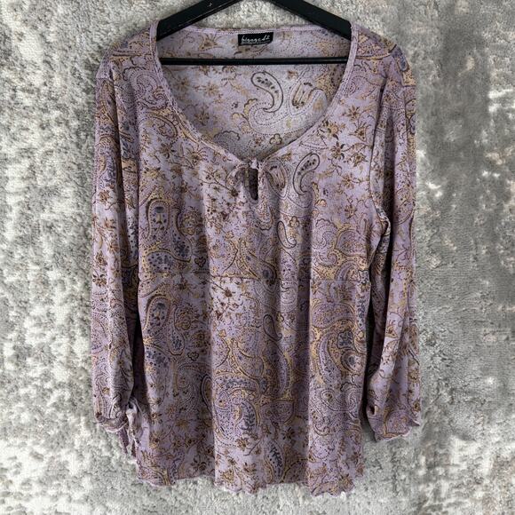 Biyaycda Size L Floral Print Scoop Neck Keyhole Top Purple Long Sleeve - Picture 1 of 5